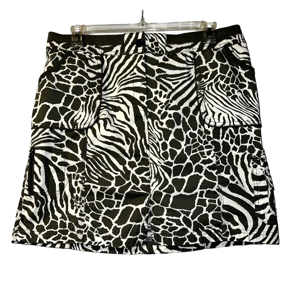 Chicos Animal Print Cargo Skort Olive Green White Zebra Giraffe Size XL (3) 16